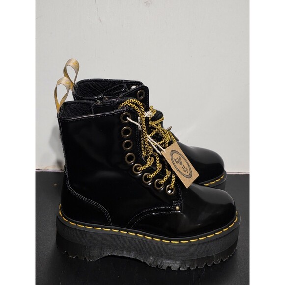 Dr. Martens Black Combat Boots with Gold Accents - Picture 13 of 16